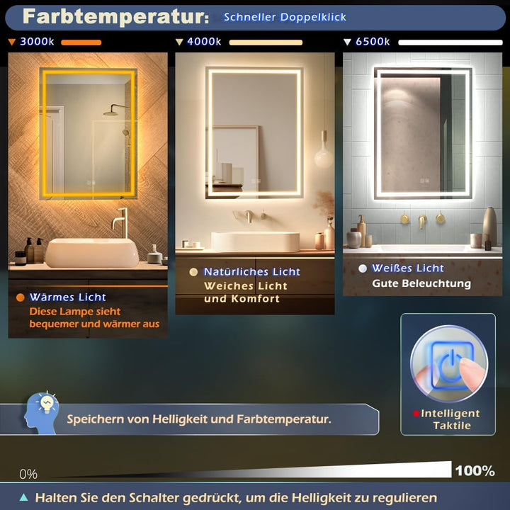 GANPE LED Badezimmer Spiegel, Make-up Eitelkeits Spiegel Wand montiert, 6500K High Lumen LED, Anti N