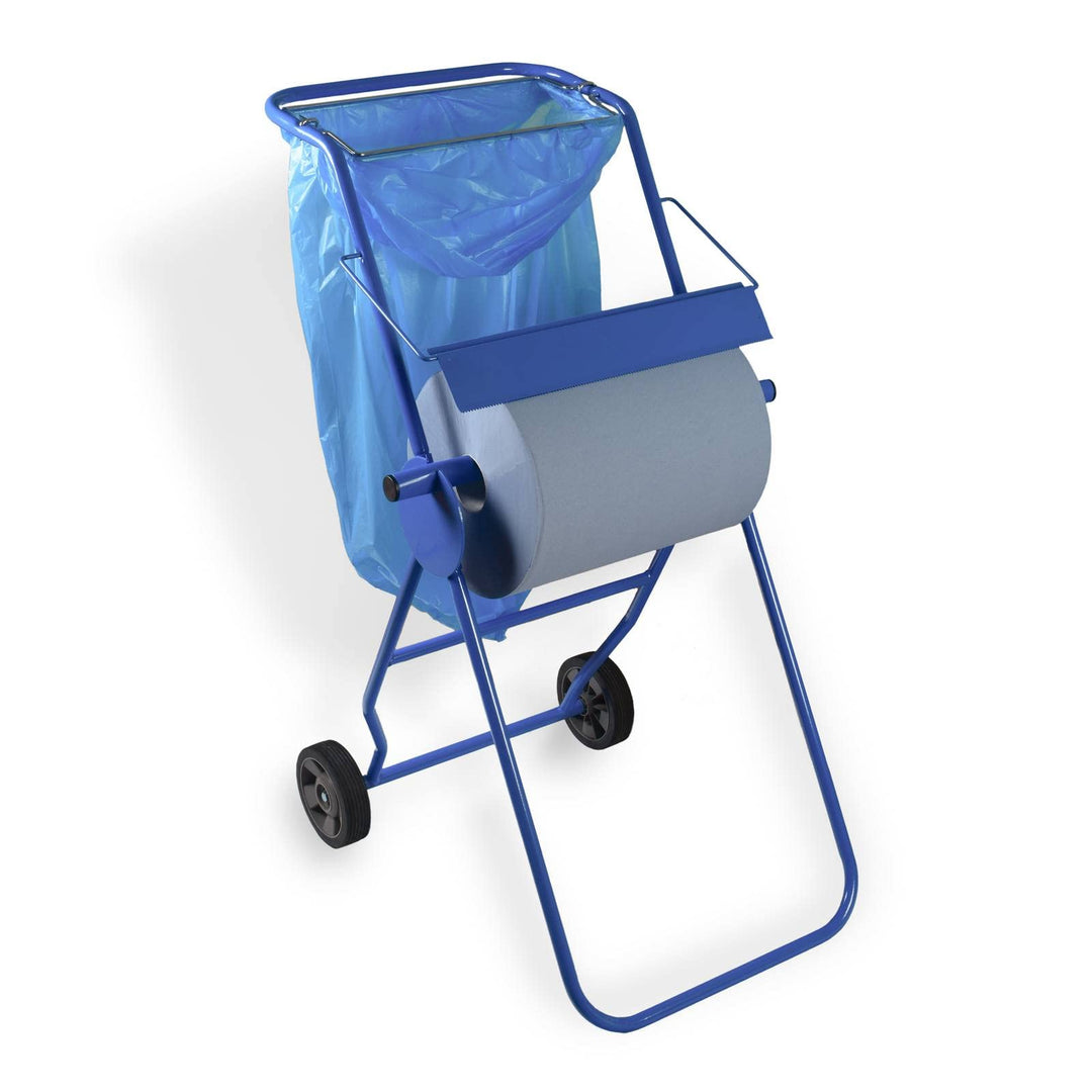 Bodenständer mit Müllsackhalterung für Putztuchrollen | für Industrierolle bis 40 cm Breite | Fahrba