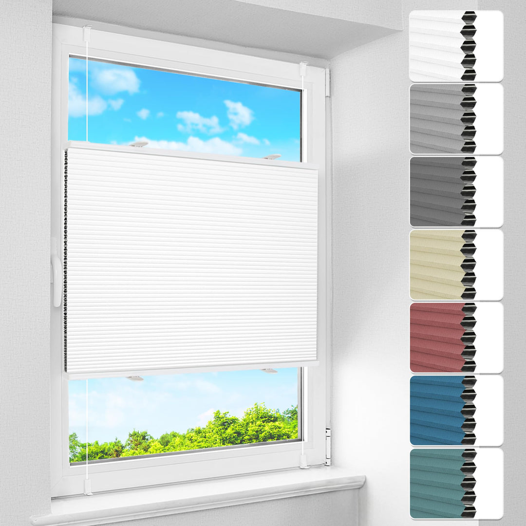 BelleMax Wabenplissee ohne Bohren verdunkelung Thermo plissee klemmfix, Weiss-weiss 90x80cm 100% Bli