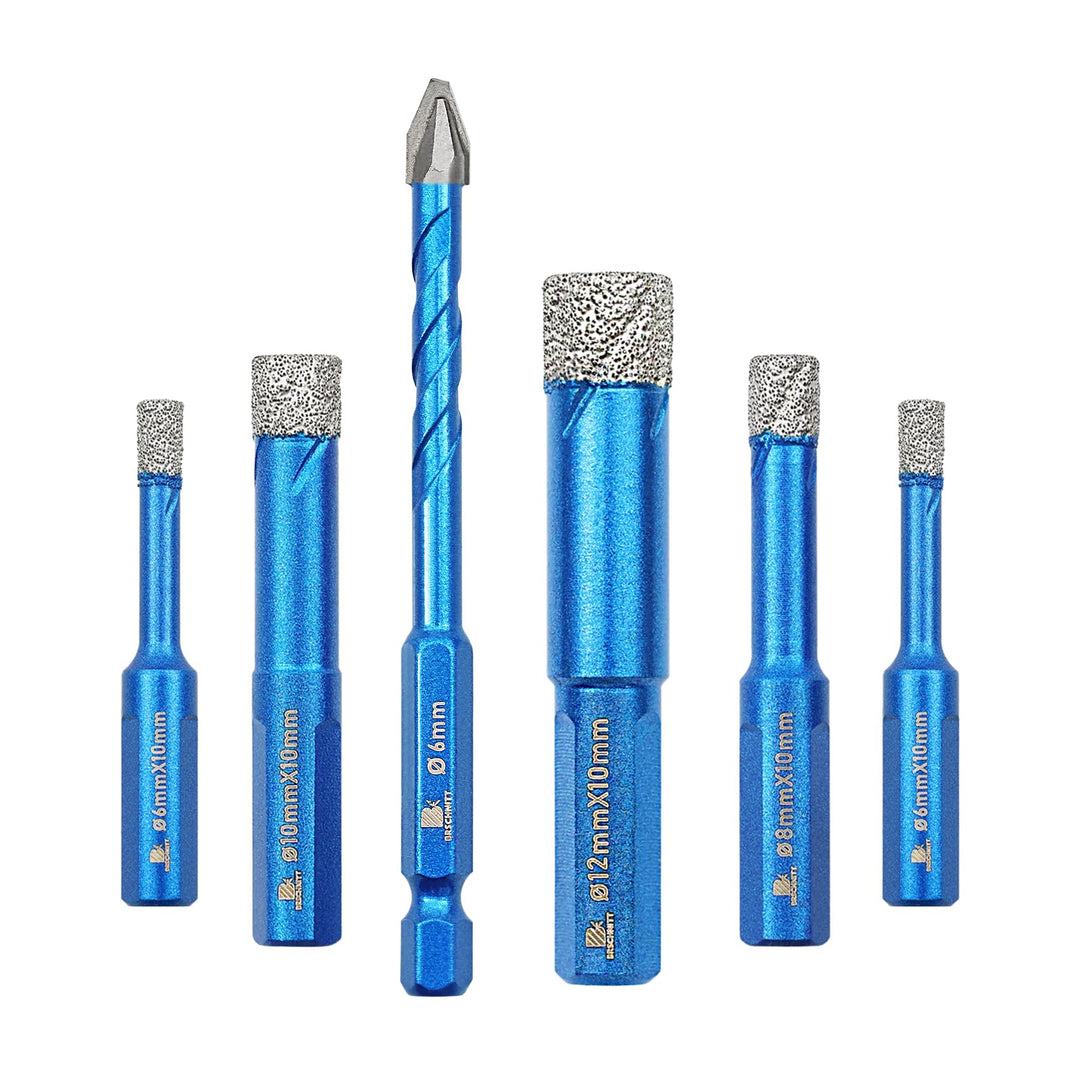 Diamantbohrer Fliesenbohrer Set 1/4" -1/2" 6/6/8/10/12MM+6MM - BRSCHNITT 6 Stück Dreikant Schaft Loc