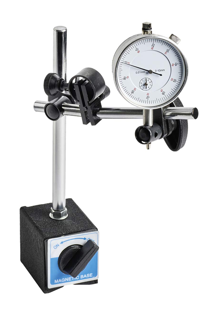 WABECO Magnet-Messstativ mit Einzelklemmung und Messuhr, Präzisions-Messstativ mit Magnetfuss, Feinm