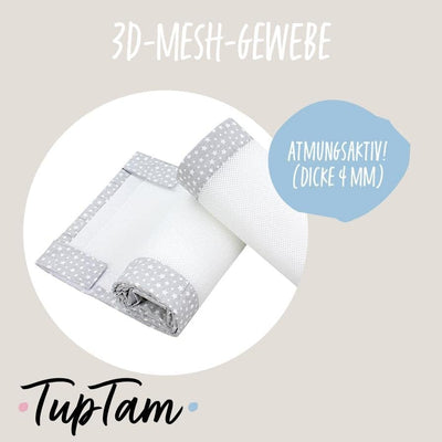 TupTam Gitterstäbe Schutz Netz Babybett Nestchen 3D Mesh 2 Pack, Farbe: Sterne Grau, Grösse: ca. 128