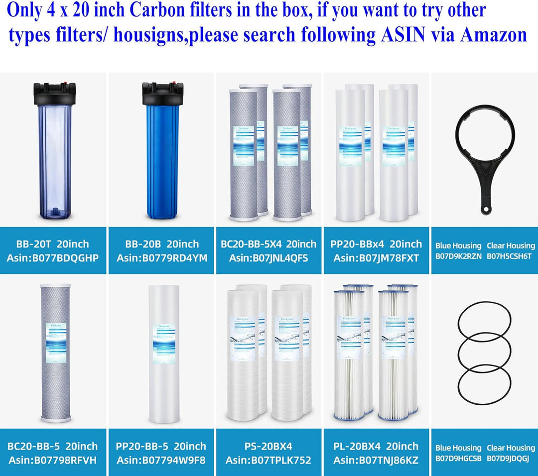 Geekpure 4,5" x 20" Carbon Block Ersatzfilter für ganzes Haus Wasserfiltrationssystem 5 Mikron -Pack