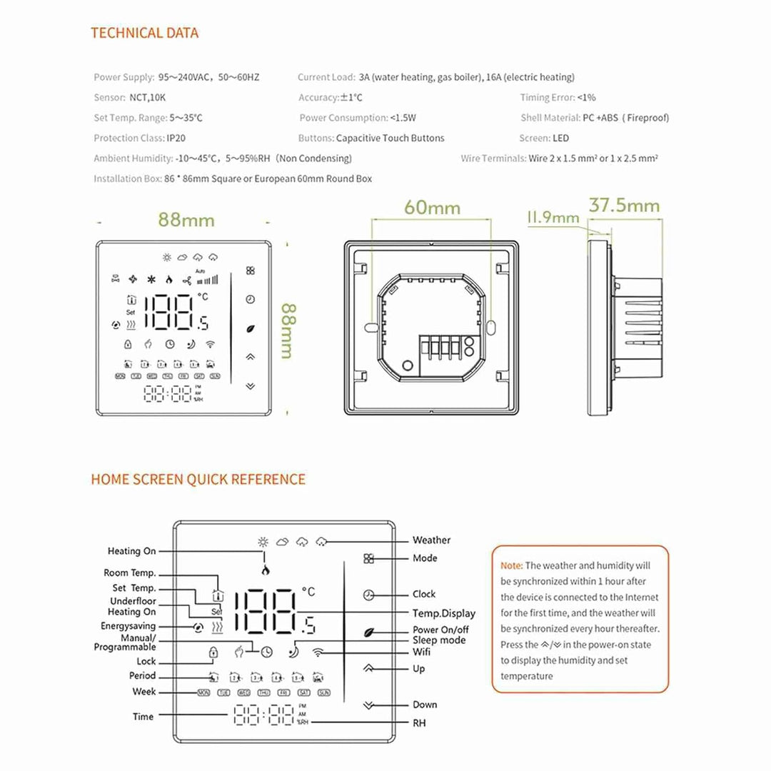 Ailgely WiFi Smart Thermostat Raumthermostat, Wöchentlich programmierbar Unterstützt Touch Control/M