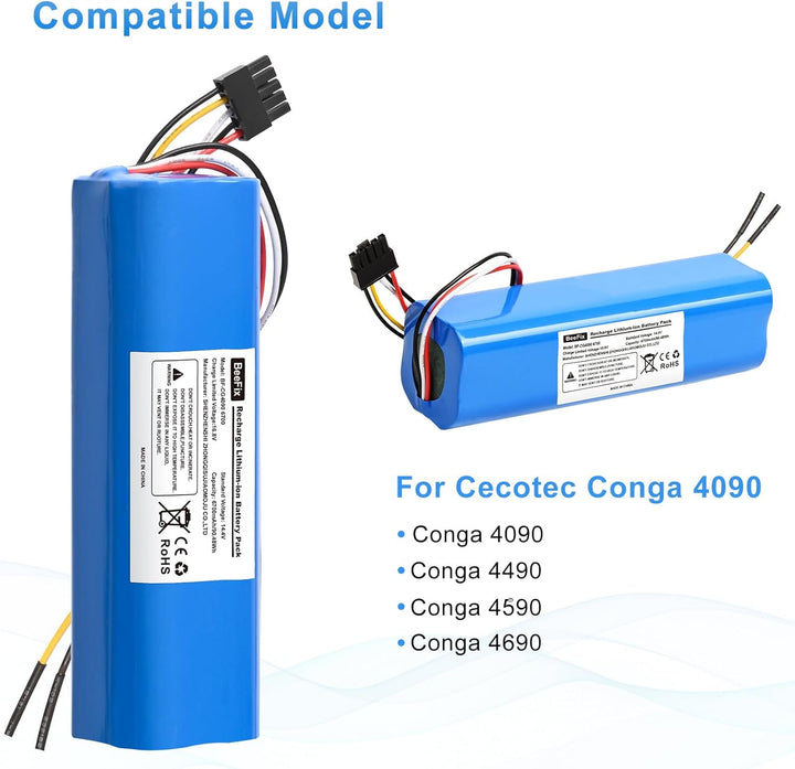 6700mAh Akku Ersatz für Conga 4090 4490 4590 4690 14.4V Li-ion Akku Batterie Staubsauger Robotic Vac