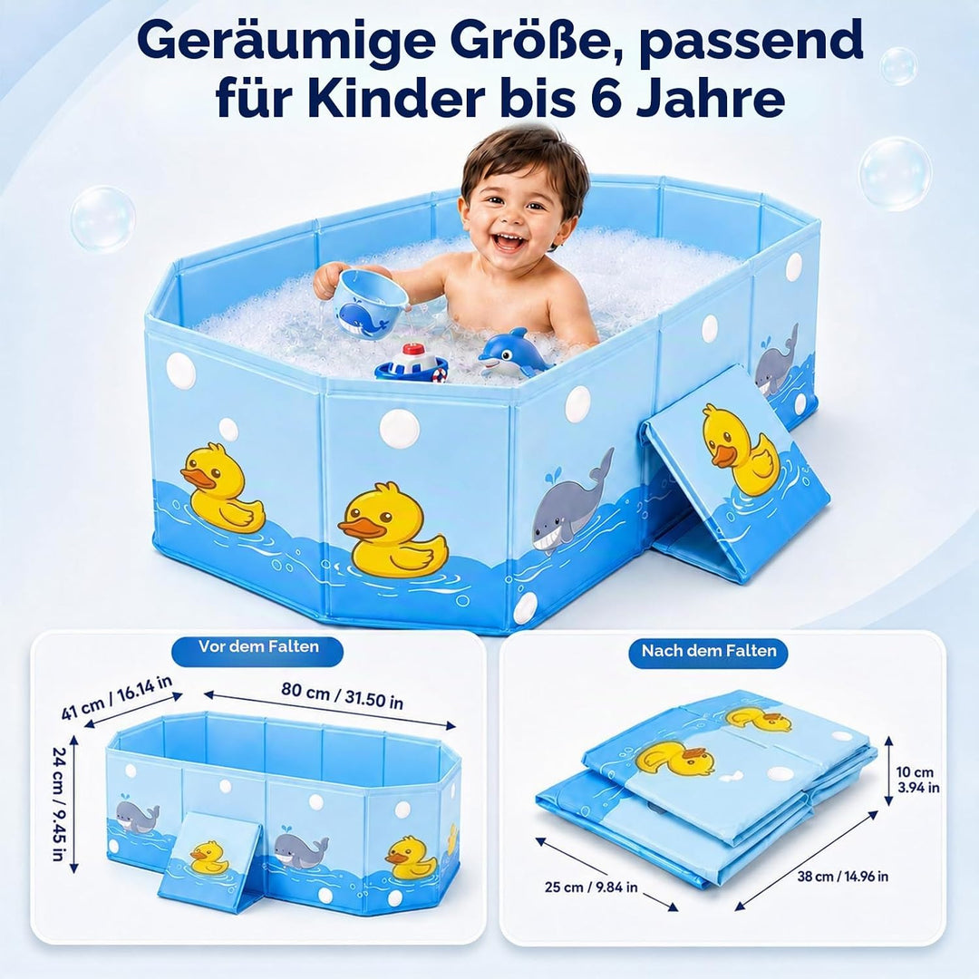 Faltbare Badewanne für Kinder, Tragbare Reise Baby Säugling mit Dreieckige Stütze und Ablassschraube