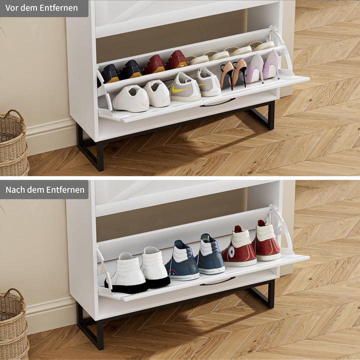 Schuhschrank schmal, Schuhkipper mit 2 Klappen, Schuhregal mit 4 Ablageflächen für Flur, Schuhkommod