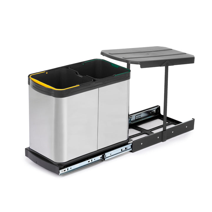 Emuca - Küchenabfallbehälter Recycle Inox, 2 x 12 L, Bodenbefestigung und Handauszug, Edelstahl Inox