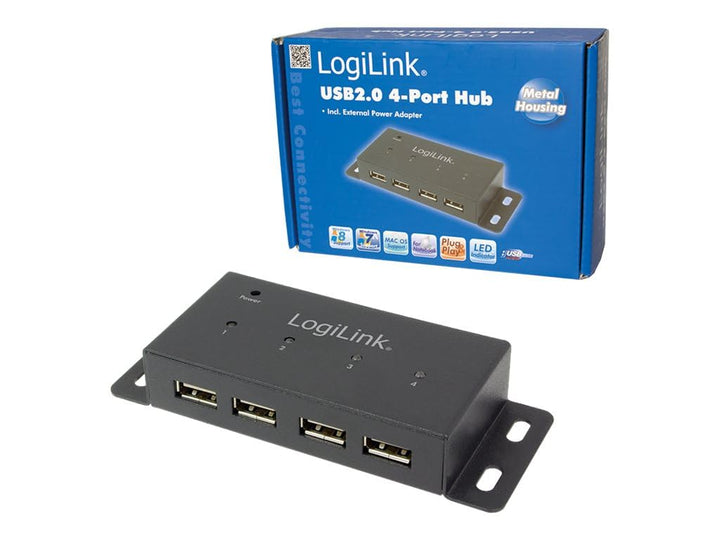 LogiLink USB 2.0 Hub mit 4-Ports aus Metall in schwarz
