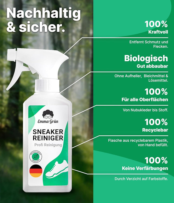Emma Grün® Sneaker Cleaner Reinigungsset 250ml [Bürste + Schwamm] - Nachhaltiges Schuhpflege Komplet