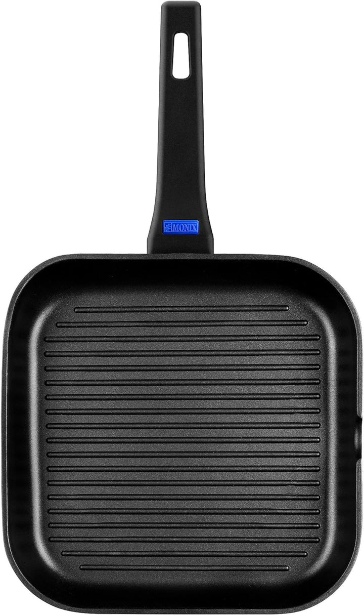 Monix Solid - Quadratische Grillpfanne aus Aluguss mit Antihaftbeschichtung Teflon Classic, 24 cm