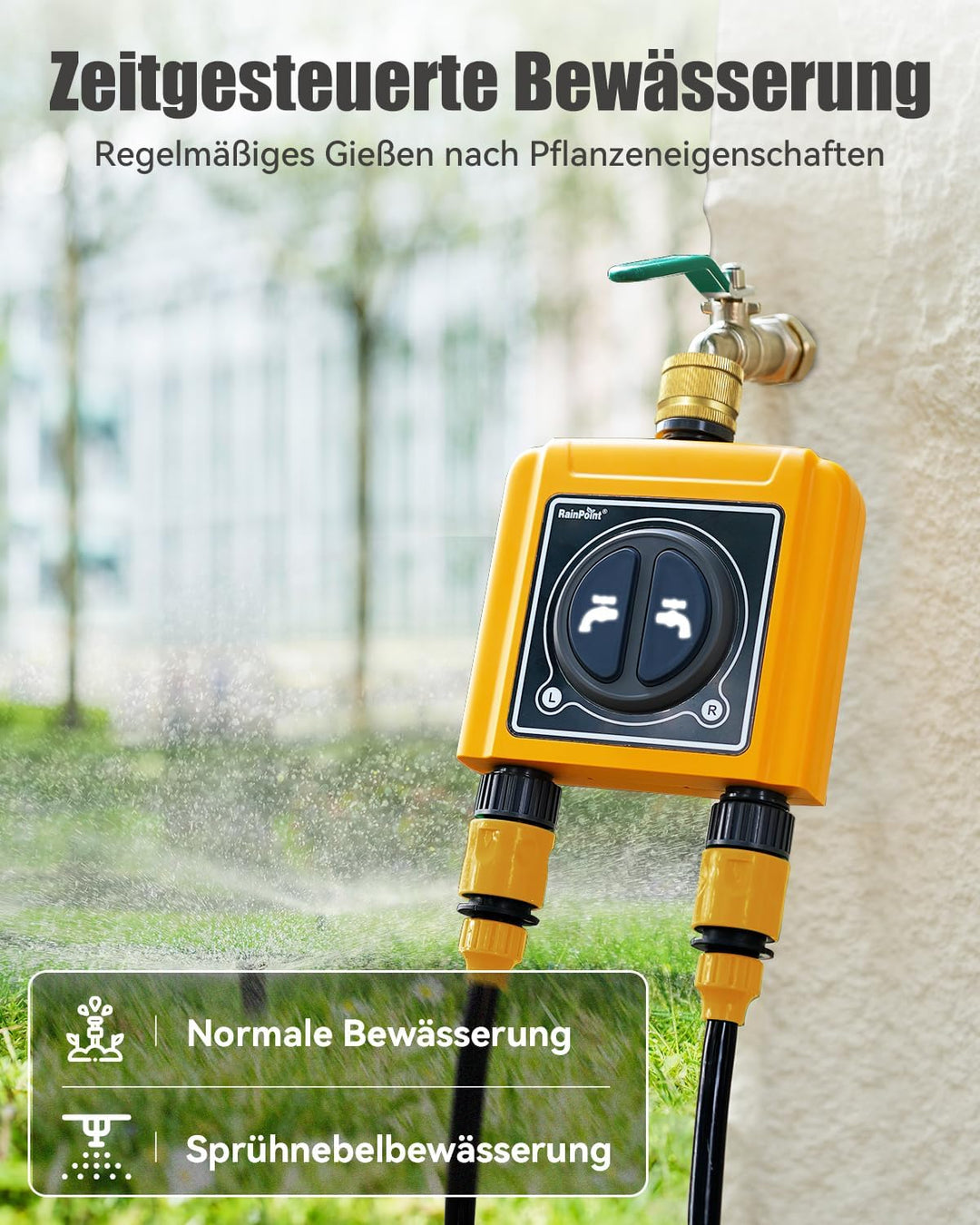 RAINPOINT Bewässerungscomputer WLAN 2 Ausgänge Automatische Bewässerungsuhr mit App/Sprachsteuerung,
