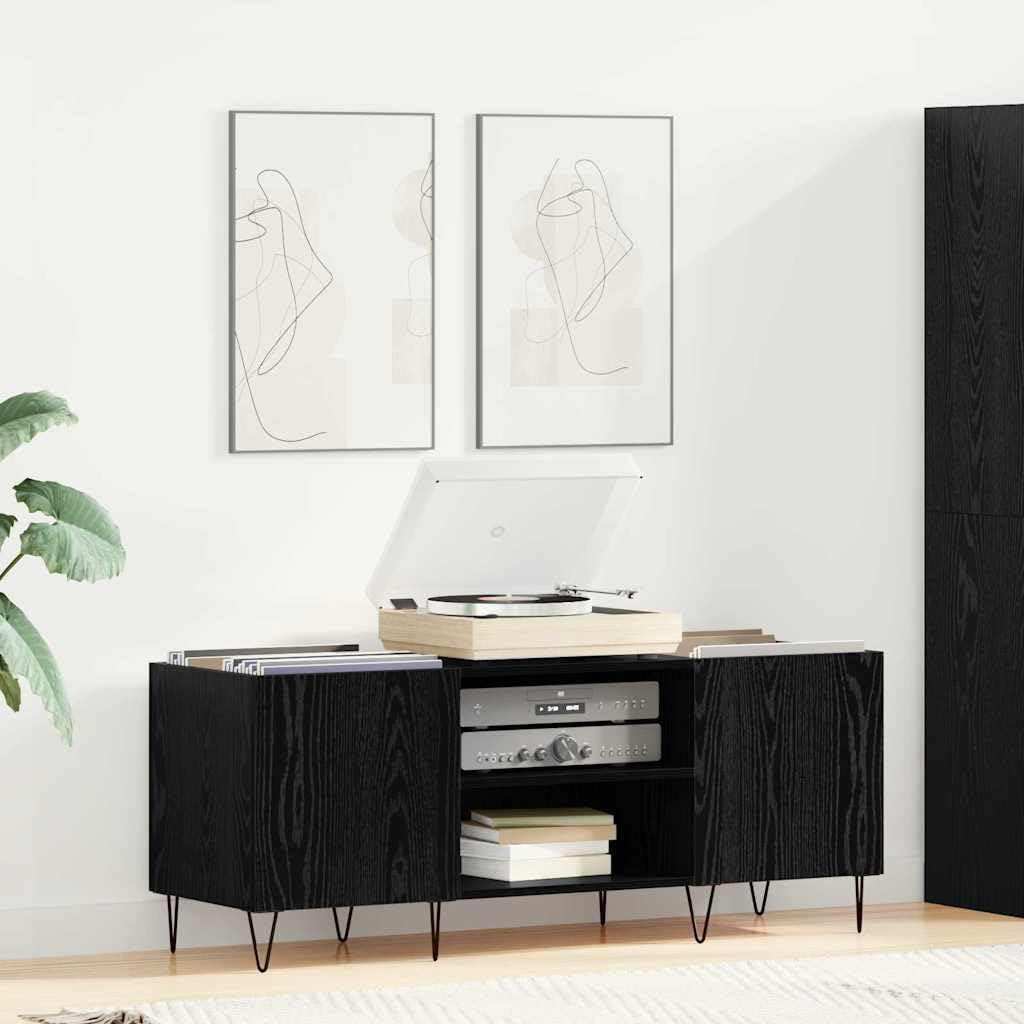 vidaXL Schallplattenschrank Schwarz Eichen-Optik 121 x 38 x 48 cm, Wohnzimmer, modernes Aufbewahrung