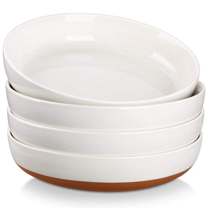 MALACASA, Serie TARA, 4 Teilig Steinzeug Suppenteller, 1380ml Pastateller gross tief, Suppenschalen,