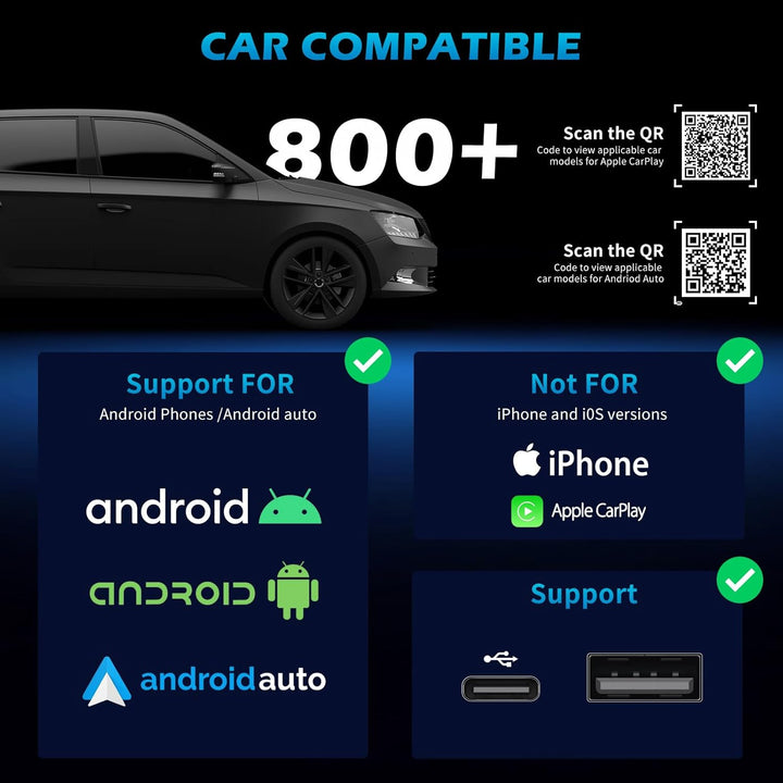 2 IN 1 Wireless Android Auto & Carplay Wireless Adapter, Convert Wired to Wireles s Carplay Dongle,