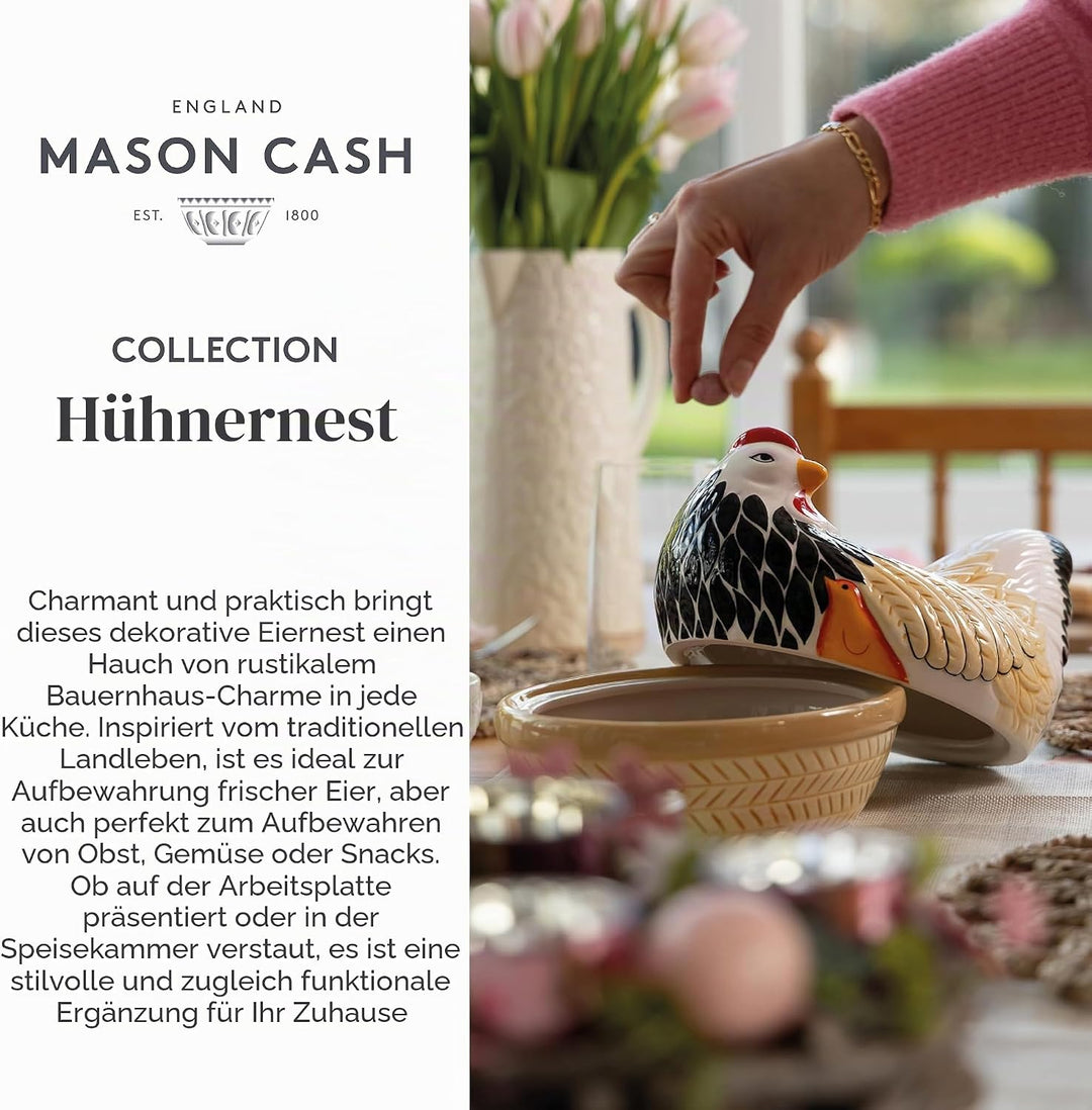 Mason Cash Keramikhuhn Eieraufbewahrung Steinzeug Creme, dekorativer, rustikaler Huhn-Eier Behälter