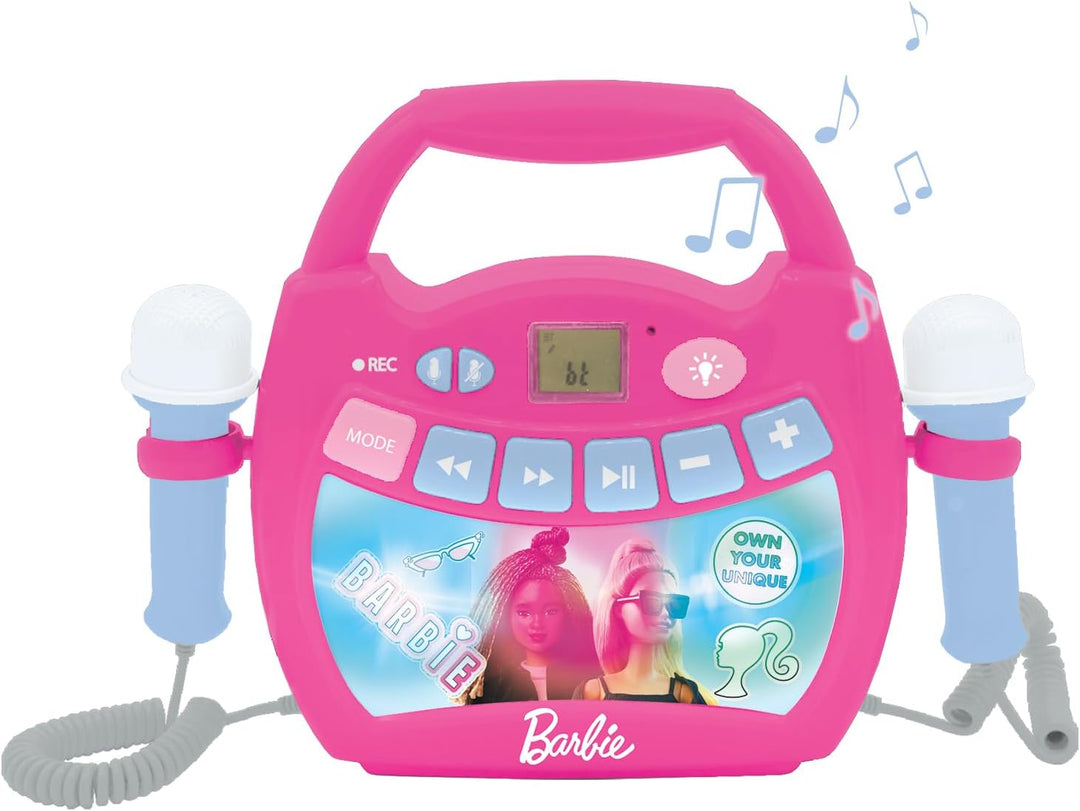 Lexibook, Barbie, Tragbarer digitaler Karaoke-Player für Kinder, Mikrofone, Lichteffekte, Bluetooth,
