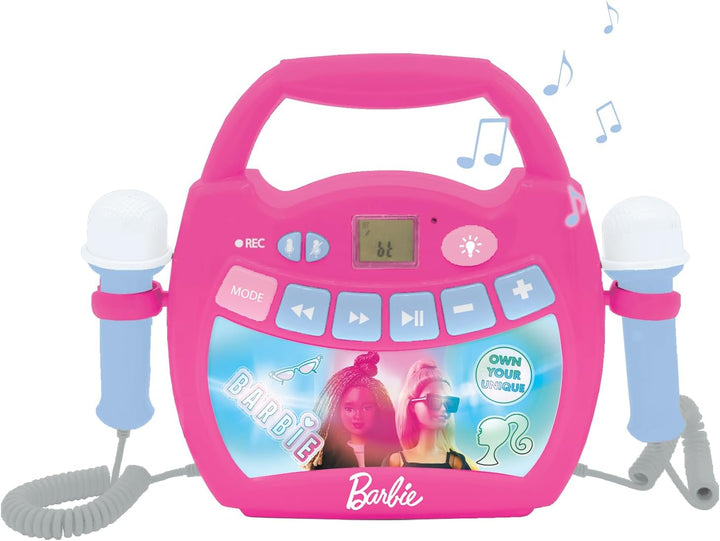 Lexibook, Barbie, Tragbarer digitaler Karaoke-Player für Kinder, Mikrofone, Lichteffekte, Bluetooth,