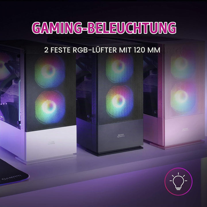 Mars Gaming MCZW, Premium-Kompakt-PC-Gehäuse, MicroATX, Panel + Front Mesh, Weiss, MCZW