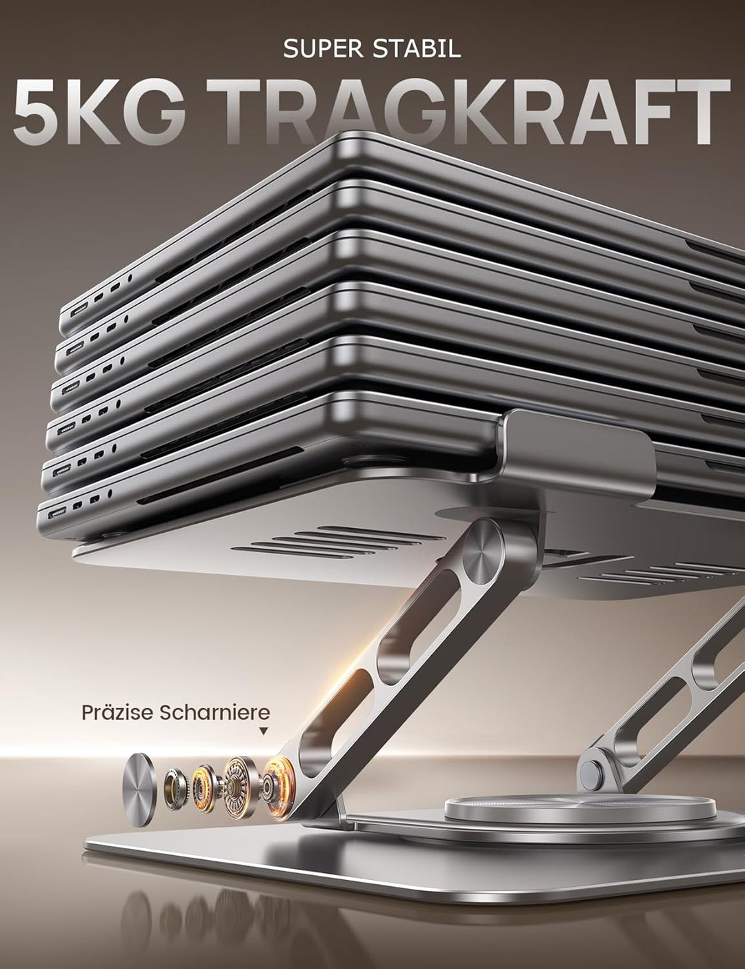 Lamicall Laptop Ständer, Verstellbarer Laptopständer - [360° Drehbar] Faltbarer Alu Notebook Ständer