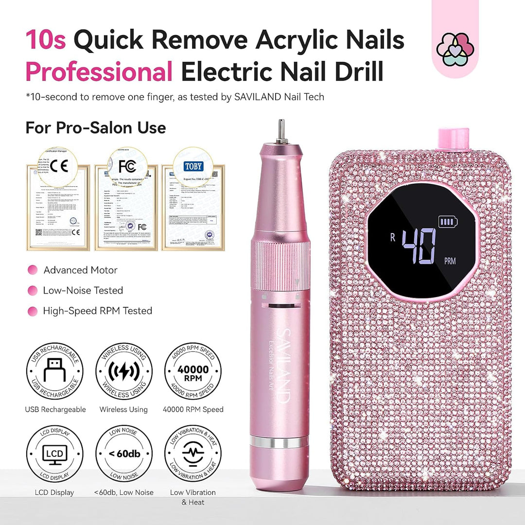 SAVILAND Elektrische Nagelfräser für Gelnägel mit LCD-Display 40000 U/min, Professionell Elektrische