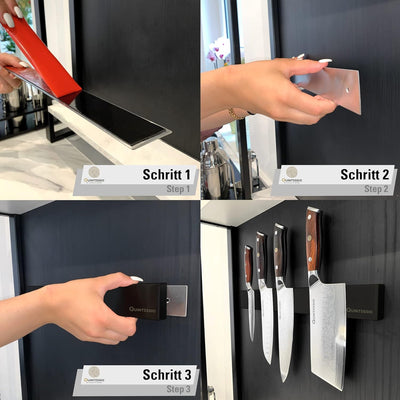 QUINTESSIO - Magnetleiste Messer selbstklebend Edelstahl - Messer Magnetleiste zum Kleben oder Bohre