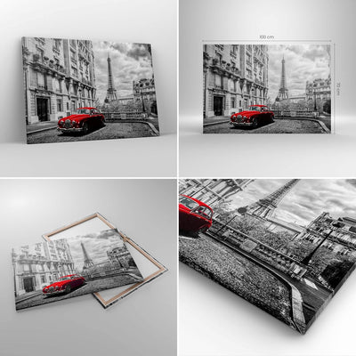 Bilder auf Leinwand 100x70cm Leinwandbild Auto Eiffle Strasse Gebäude Gross Wanddeko Bild Schlafzimm