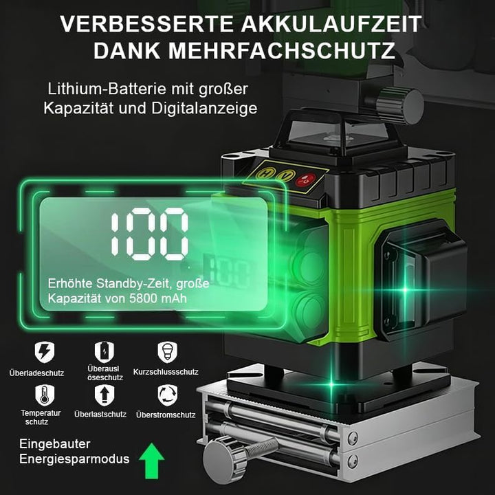 Kreuzlinienlaser mit Stativ, 4x360° Selbstnivellierend Laser Wasserwaage, Baulaser Nivelliergerät 16