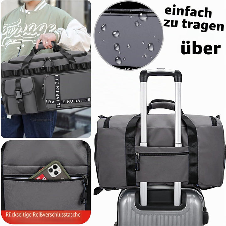 Reisetasche Damen Herren, 65L Wasserabweisende Sporttasche, Large Capacity Reise Tasche Gym Bag, mit