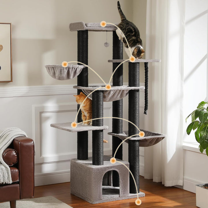 PAWZ Road Kratzbaum Grosse Katzen stabil mit Mehreren Ebenen, Hängematte, 13 Sisalpfosten(φ11cm), Gr