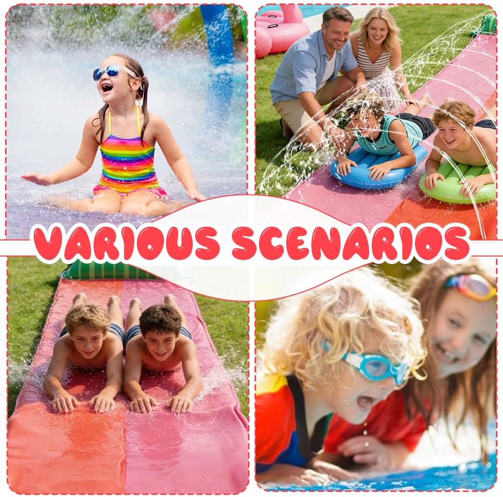 Wasserrutsche Garten Für Kinder, 480x140 Cm Doppelrutsche Mit Eingebautem Sprinkler,Double Water Sli
