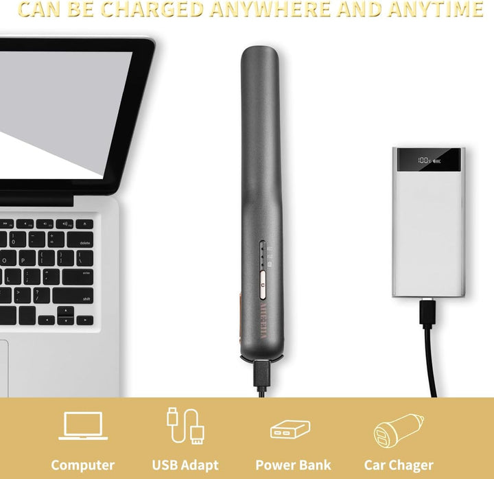 Kabelloser Haarglätter und Lockenwickler 2 in 1, Mini Haarglätter Und Lockenstab mit USB-C Aufladung