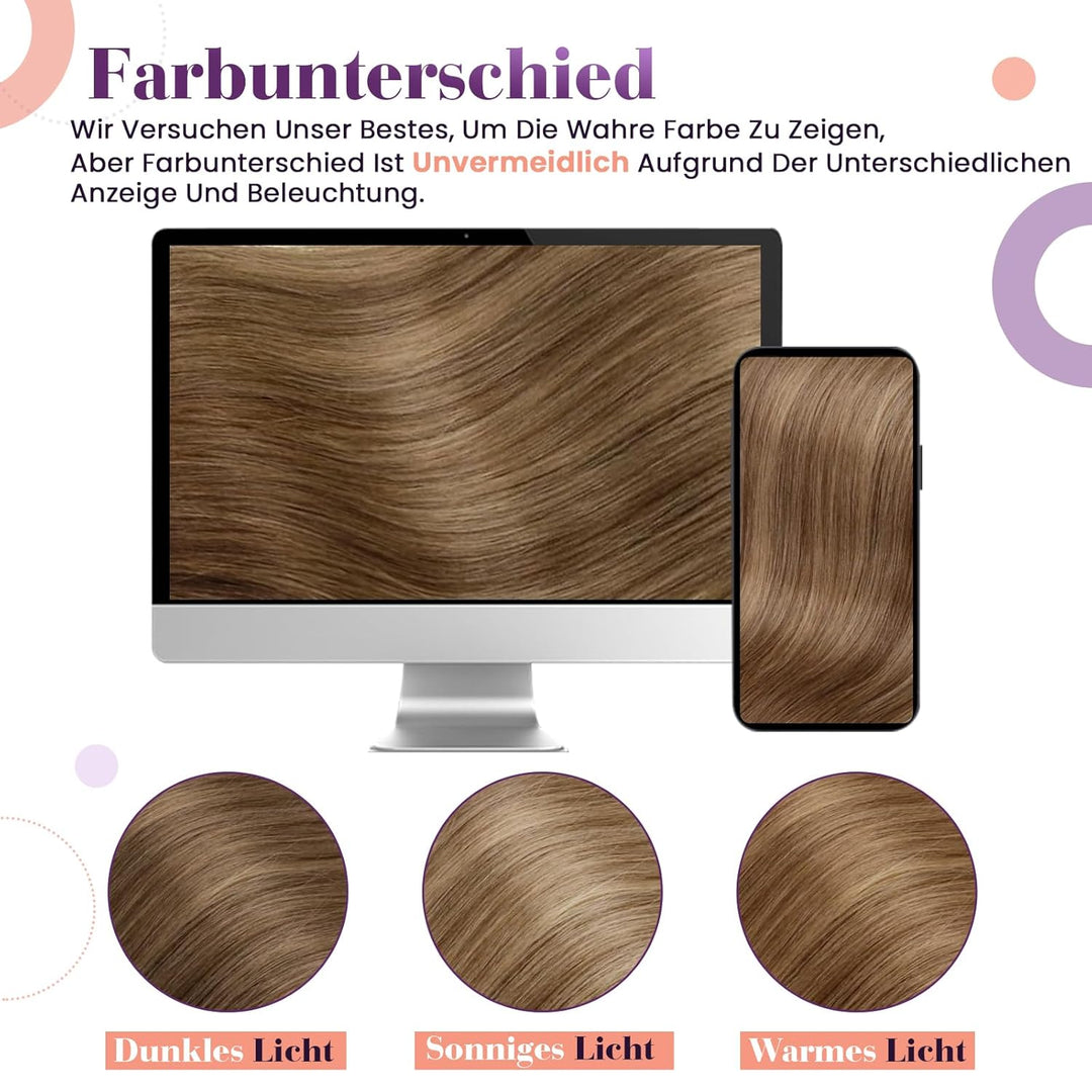LaaVoo Clip in Extensions Echthaar Balayage Braun Echthaar Extensions Clip in Hellbraun Ombre Dunkel
