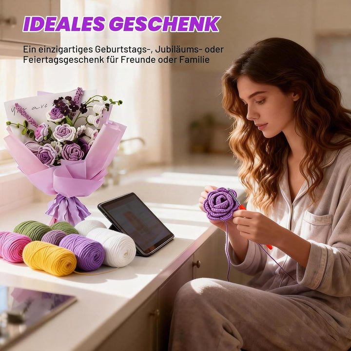BoloShine Häkelset Blumen, Rose Blumenstrauss Häkelset für Anfänger Erwachsene, Häkelblumen Set mit