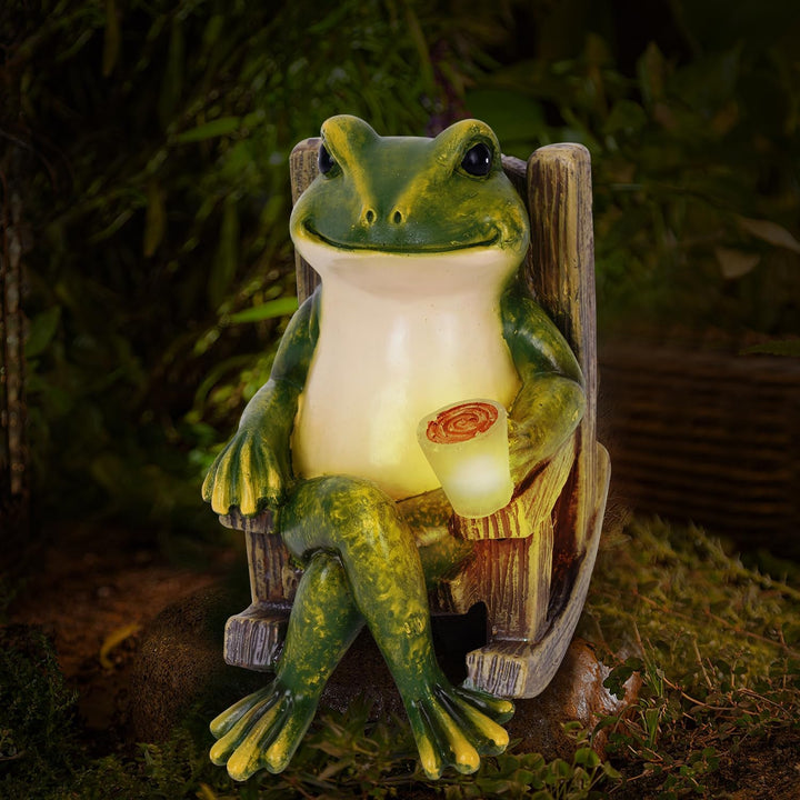 Umikk Frosch Figuren Draussen Deko Solar Garten Figuren Ornament mit Solar Lampe, Outdoor Frosch Sta