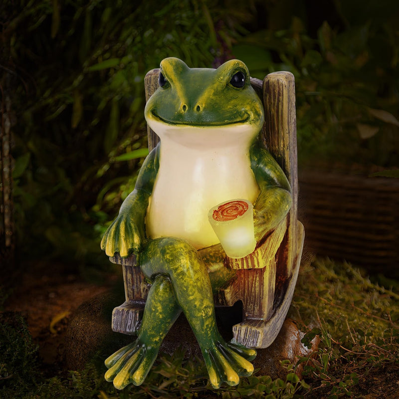 Umikk Frosch Figuren Draussen Deko Solar Garten Figuren Ornament mit Solar Lampe, Outdoor Frosch Sta