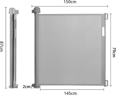 TRMLBE Türschutzgitter 0-150cm Ausziehbar Treppenschutzgitter Rollo Baby Treppenschutzrollo Türgitte