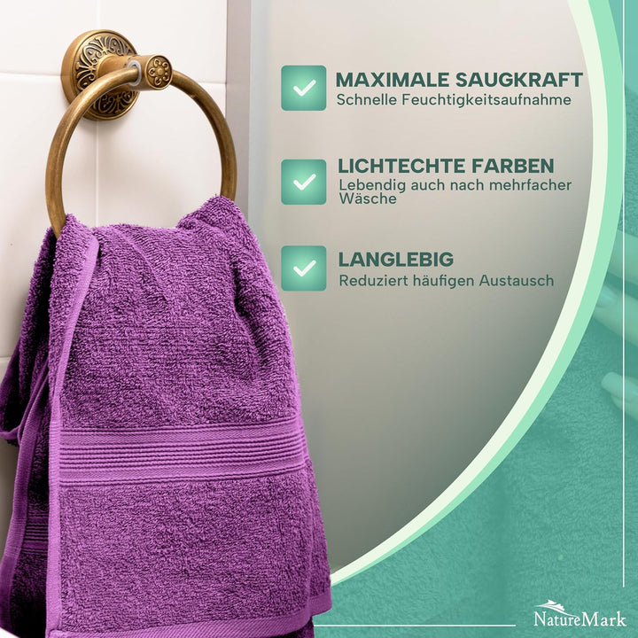 NatureMark 8X, 100% Baumwolle, Lila, 8er Pack Handtücher 50x100cm, 8, Lila
