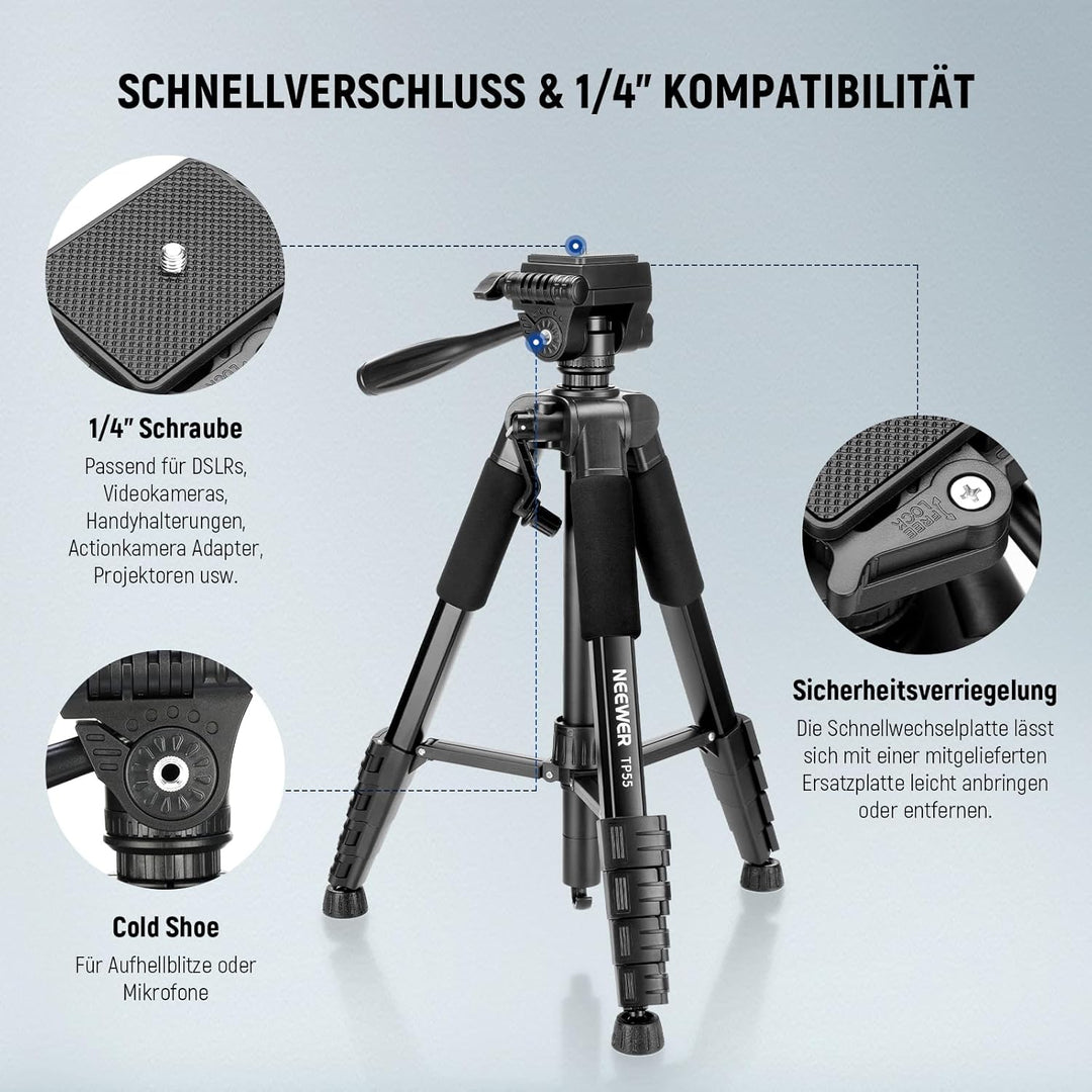 NEEWER Basics Kamera Stativ, 71'' Tripod mit Handyhalterung, kompatibel mit iPhone für Videoaufnahme