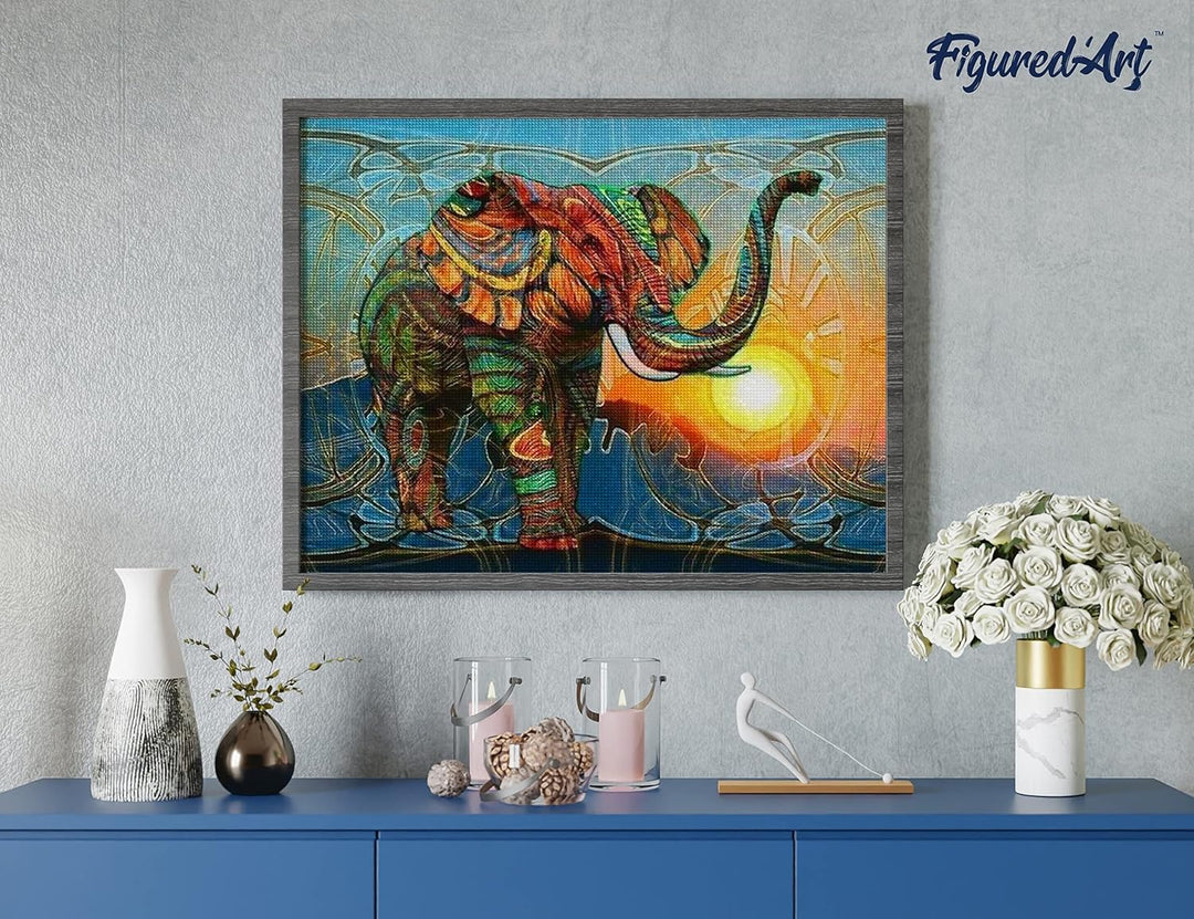 Figured'Art Diamond Painting Erwachsene 40x50cm Ganze Leinwand gerollt Künstlerischer Elefant 5D Bil