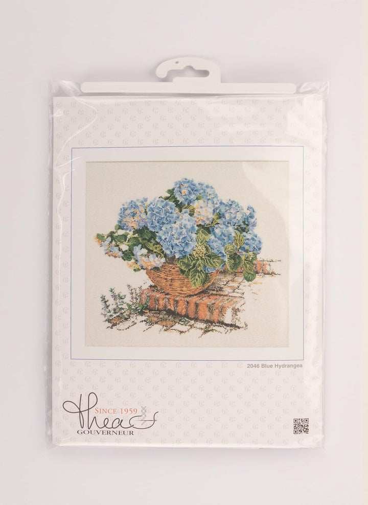 Thea Gouverneur - Kreuzstich-Set - Blaue Hortensie - Aida - 16 Count - Für Erwachsene - 2046A 2 x 21