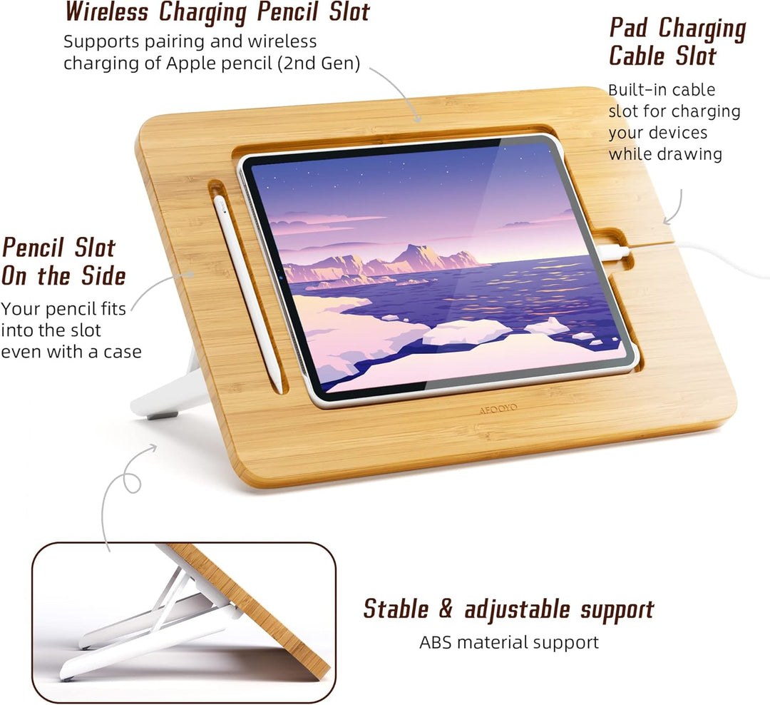 AFOOYO Tablet-Zeichenständer aus Holz, verstellbar, 5 Winkel, für Laptop, Buchleseständer, kompatibe