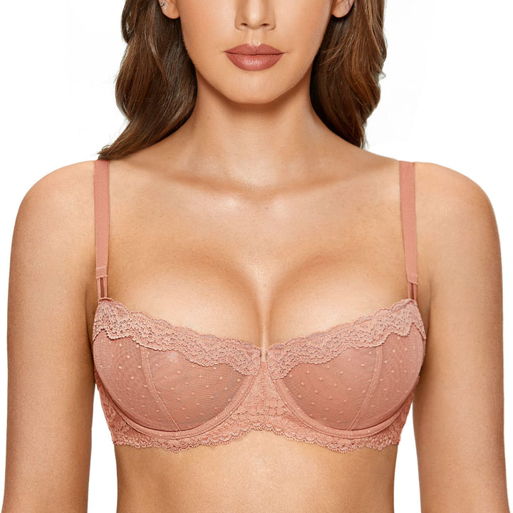 DOBREVA Balconette BH Damen mit Bügel Push Up Dirndl Spitze BHS Sexy Grosse Grössen Ungefüttert 75B