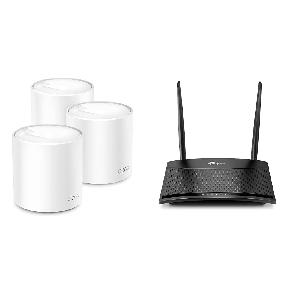 TP-Link Deco X50 Mesh WLAN Set (3 Pack) & 4G LTE Router 150 Mbit/s WiFi N 300 Mbit/s TL-MR100
