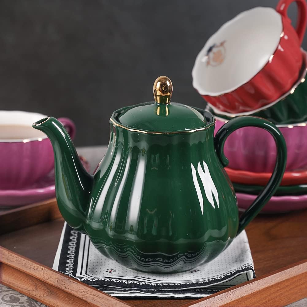 Sweejar Home 22 Stück Europäischen Stil Teeservice, und Untertasse Set, Keramik Kaffeeset, Teeset Ro
