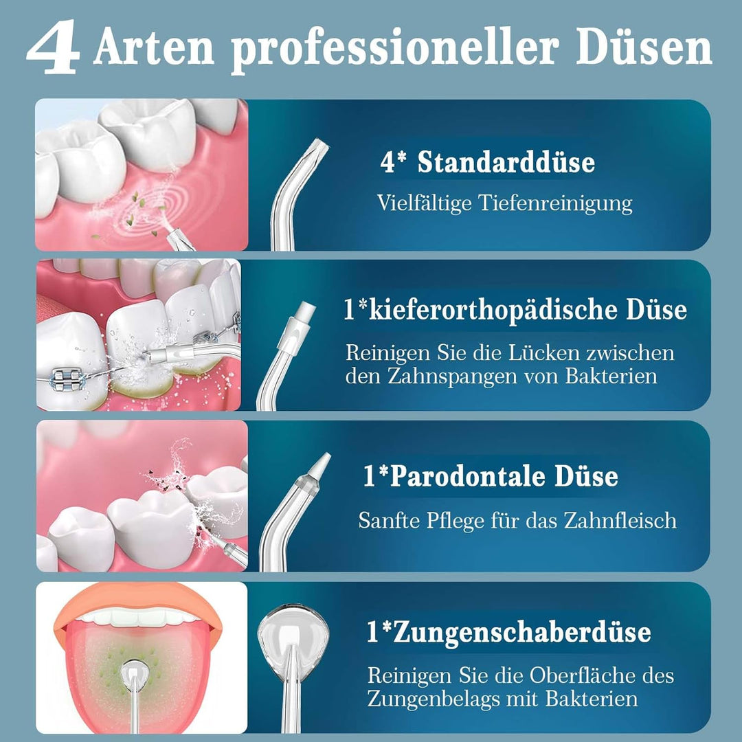 SURFOU Munddusche Kabellos Mundduschen 230ML 3 Modi 7 Düsen, Mundduschen Reise Water Flosser IPX7 Wa