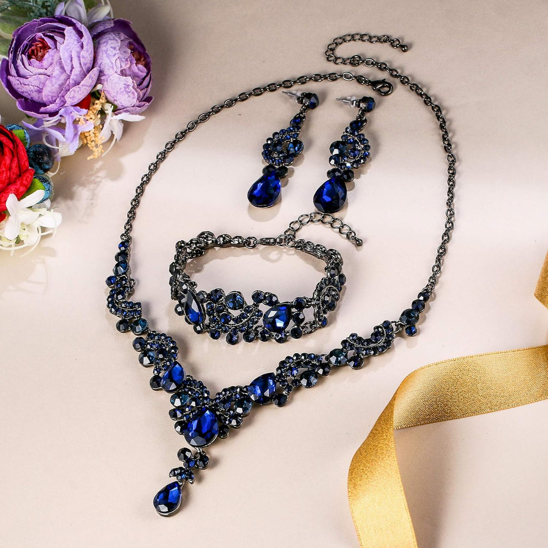 EVER FAITH Kristall Schmuckset Hochzeits Braut Art Deco Floral Teardrop Halskette Ohrringe und Armba