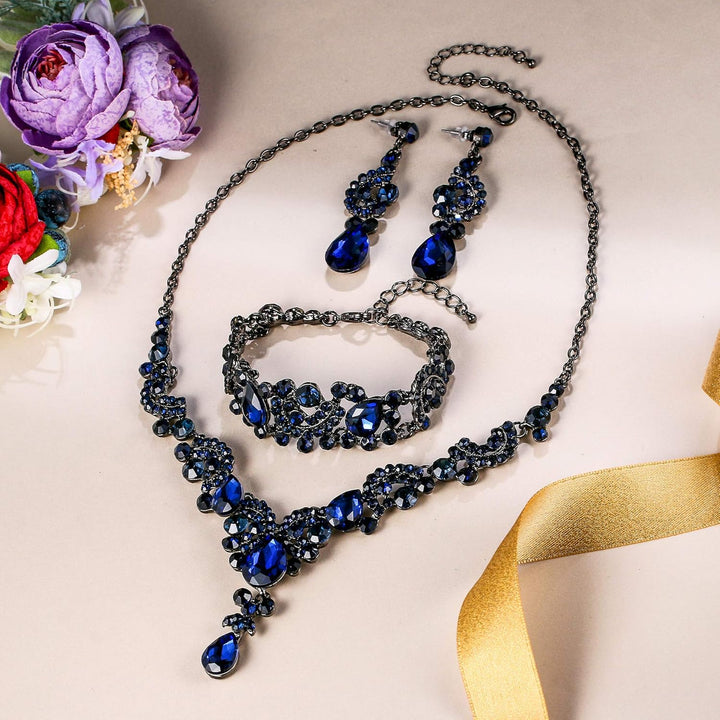 EVER FAITH Kristall Schmuckset Hochzeits Braut Art Deco Floral Teardrop Halskette Ohrringe und Armba