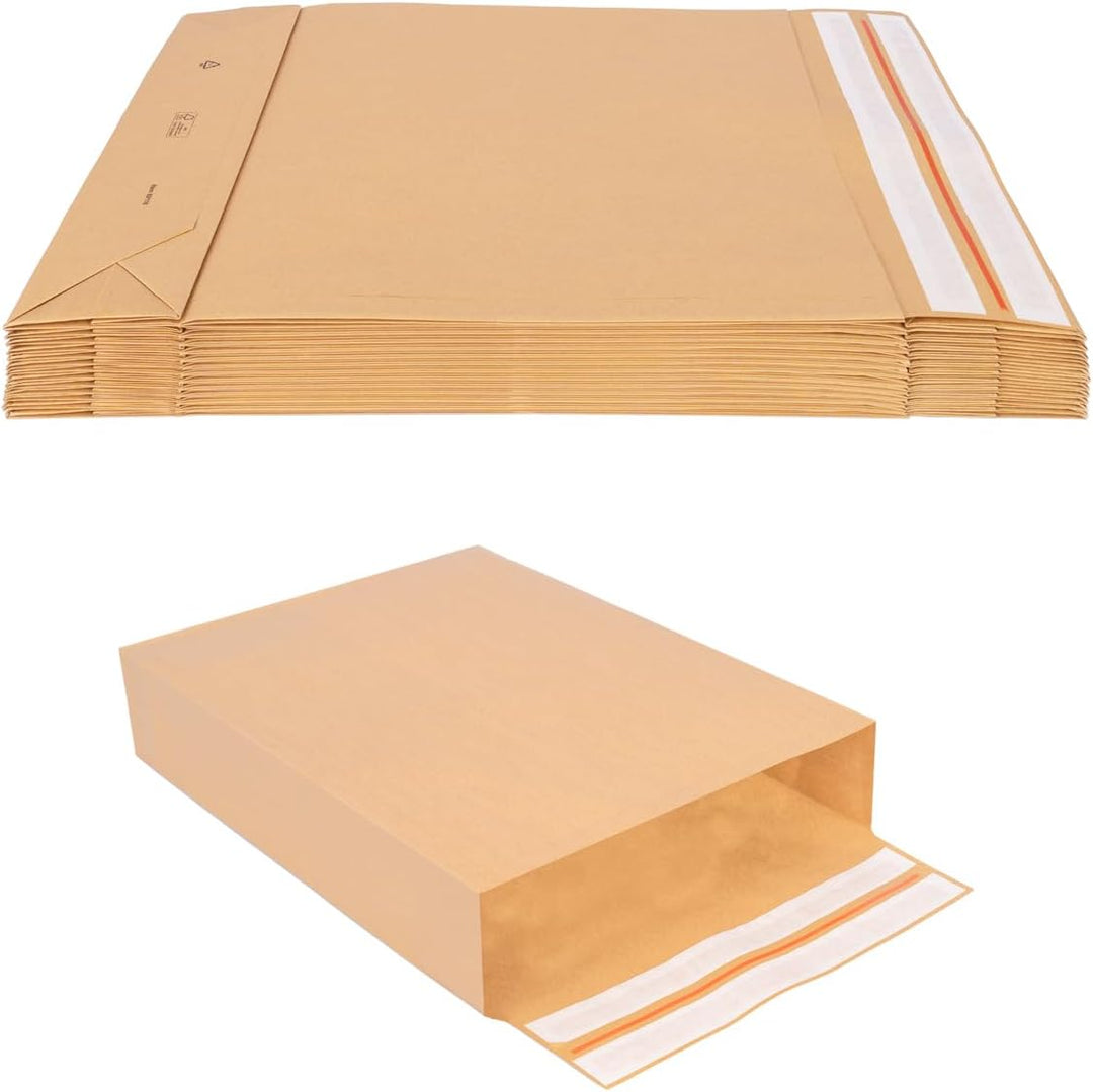 100 Faltentaschen 450x350x120 mm mit Klotzboden, doppelte Haftklebung und Aufreissfaden Versandtasch