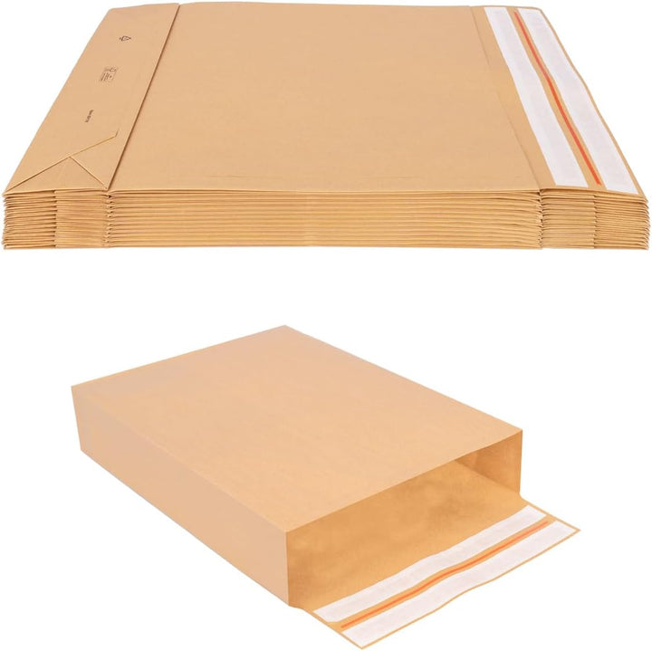 100 Faltentaschen 450x350x120 mm mit Klotzboden, doppelte Haftklebung und Aufreissfaden Versandtasch